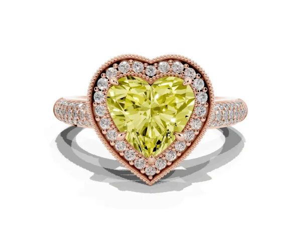 Fancy Yellow Heart Cut Cut Halo Diamond Pave Band with Four-Prong Setting Rose gold