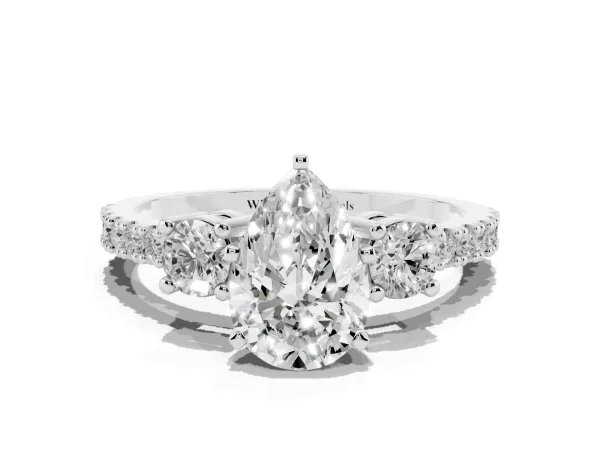 Pear Cut Three-Stone Diamond Pavé Band with Prong Setting Platinum