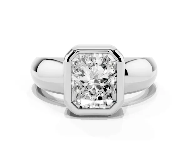 Bezel Set Radiant Cut Solitaire Ring with Wide Band White gold