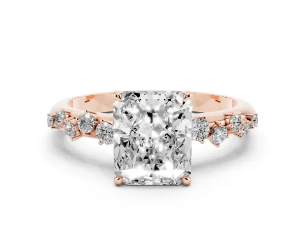 Radiant Cut Diamond Cluster Prong-Set Solitaire Ring Rose gold