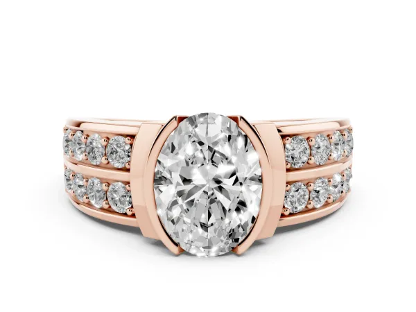 Oval Cut Brilliant Diamond Channel Set Wide Band Ring with Bezel Setting Rose gold