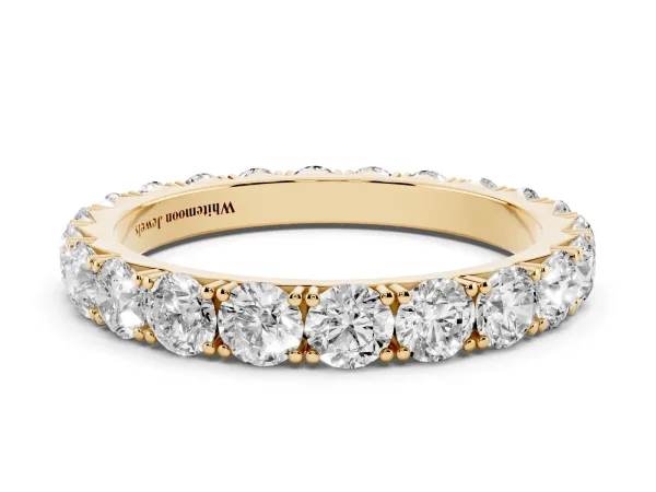 Round Diamond Eternity Band with Pavé Setting and Shared Prong Yellow gold
