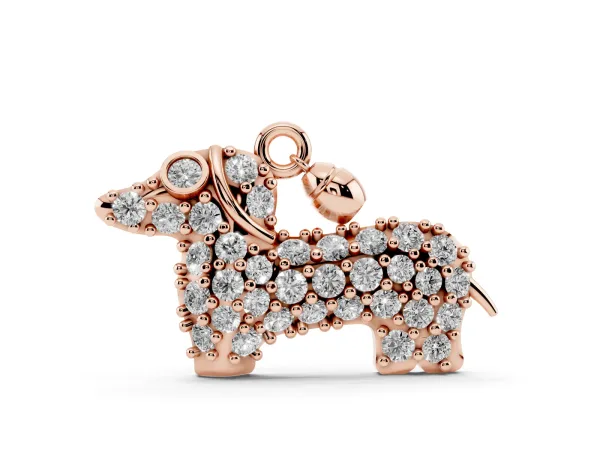 Pavé Round Diamond Prong-Set Dachshund Pendant Rose gold