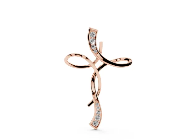 Pavé Round Diamond Twist Cross Pendant Rose gold