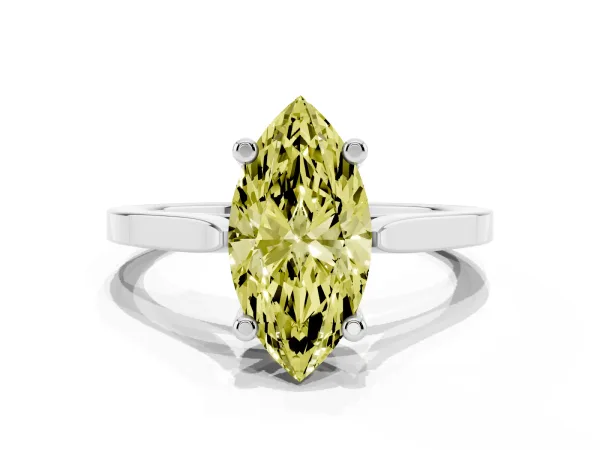 Fancy Yellow Marquise Cut Solitaire Diamond Ring with Four-Prong Setting and Tapered Band White gold