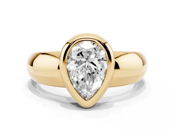 Bezel Set Pear Cut Solitaire Ring with Wide Band Yellow gold