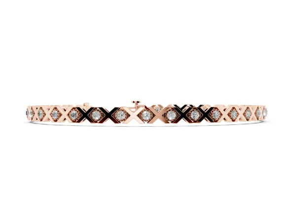 Round Diamond XO Tennis Bracelet with Channel Setting and X Prong Rose gold