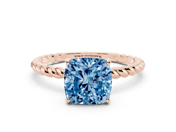 Fancy Blue Cushion Cut Solitaire Twisted Band 4-Prong Ring Rose gold