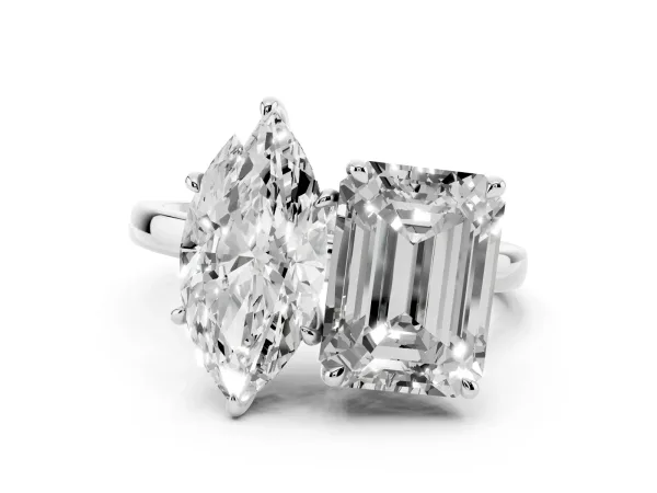 Marquise Cut and Emerald Cut Toi Moi Ring with Prong Setting Platinum