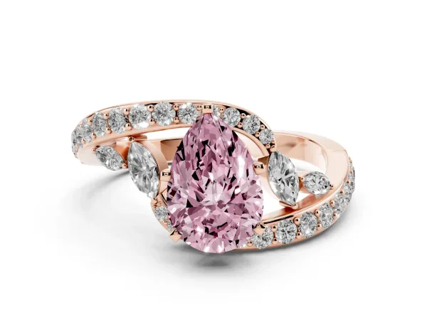 Fancy Pink Pear Cut Solitaire with Pavé Twist Band and Four-Prong Setting Rose gold