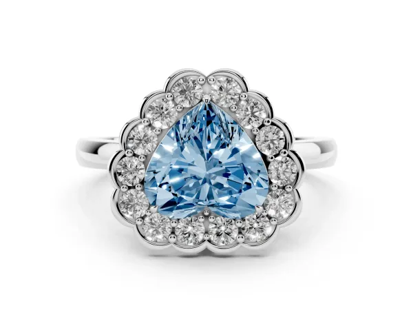 Fancy Blue Heart Cut Halo Cluster Diamond Engagement Ring with Solitaire Band and Prong Setting White gold
