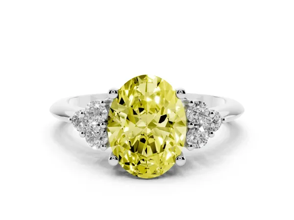 Fancy Yellow Oval Cut Cut Diamond Cluster Ring with Solitaire Band and Four-Prong Setting Platinum
