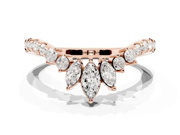 Chevron Marquise and Round Diamond Open Band with Prong Setting Rose gold