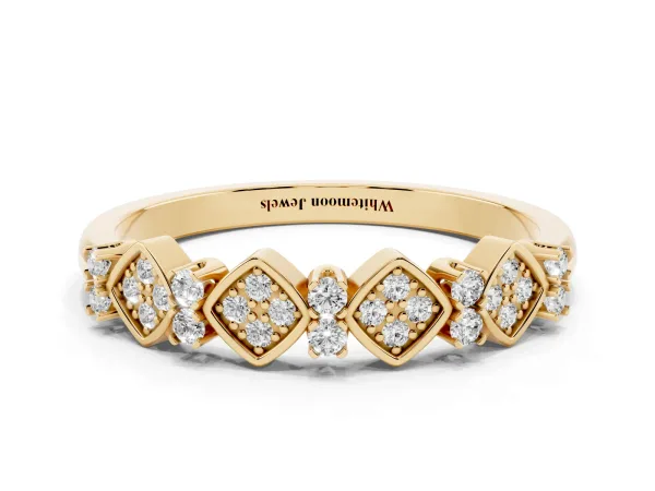 Pavé Cushion Diamond Cluster Eternity Band with Prong Setting Yellow gold