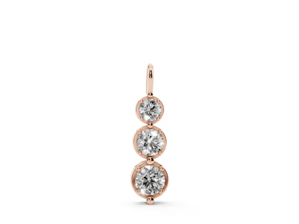 Three-Stone Round Diamond Drop Pendant with Prong Setting Rose gold