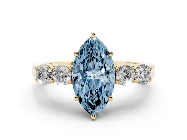 Fancy Blue Marquise Cut Cut Diamond Five-Stone Prong Set White Gold Ring Yellow gold