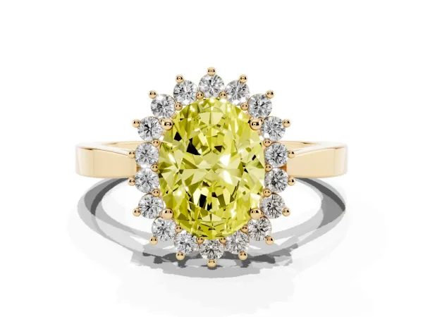 Fancy Yellow Oval Cut Cut Diamond Halo Ring with Round Brilliant Halo and Solitaire Band Yellow gold