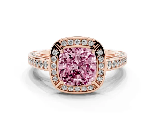 Fancy Pink Cushion Cut Cut Halo Pave Split Shank Prong Setting Ring Rose gold
