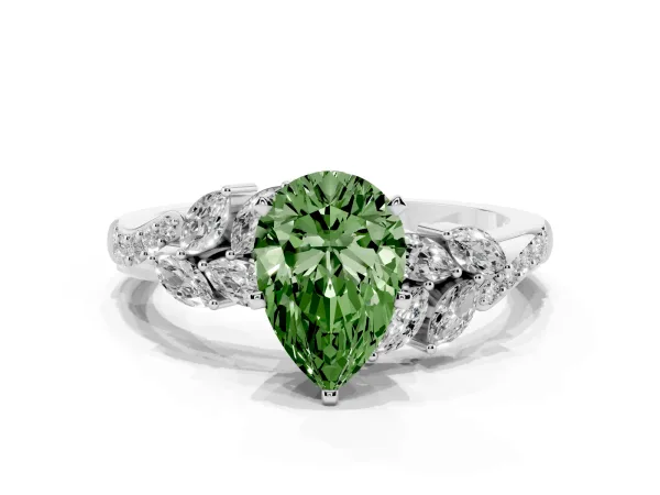Fancy Green Pear Cut Solitaire Marquise Twist Band with Six-Prong Setting White gold