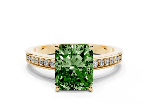 Fancy Green Radiant Cut Solitaire Pavé Band Prong Setting Ring Yellow gold