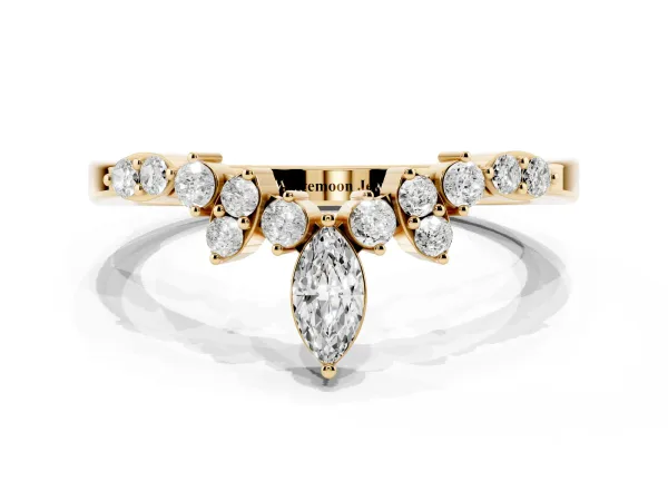 Marquise and Round Diamond Chevron Band with Prong Setting Yellow gold