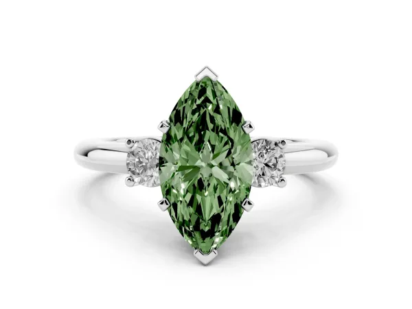 Fancy Green Three-Stone Marquise Cut Cut Diamond Solitaire with Prong Setting and Classic Band Platinum