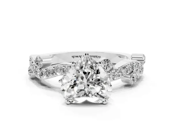 Heart Cut Cut Solitaire Diamond Twisted Band with Pave Setting Platinum