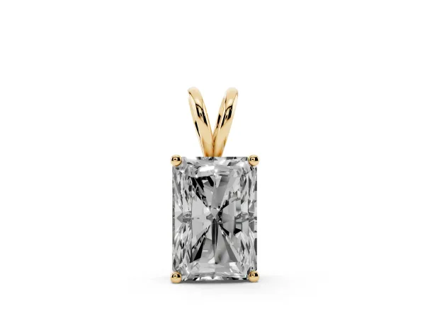 Radiant Diamond Solitaire Pendant with Four Prong Setting Yellow gold