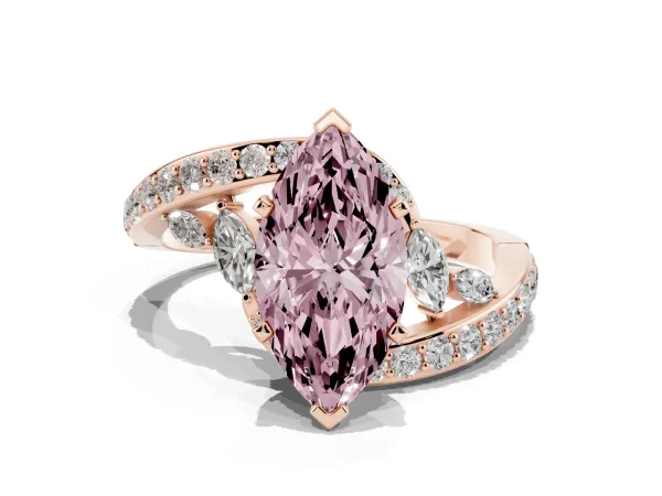 Fancy Pink Marquise Cut Solitaire with Pavé Twist Band and Four-Prong Setting Rose gold