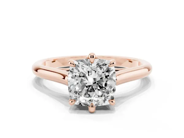 Cushion Cut Solitaire Engagement Ring with Six-Prong Setting and Classic Band Rose gold