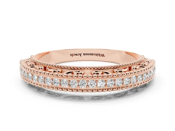 Round Diamond Pavé Milgrain White Gold Eternity Band Rose gold