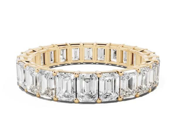 Emerald Cut Diamond Eternity Band with Shared Prong Setting Yellow gold