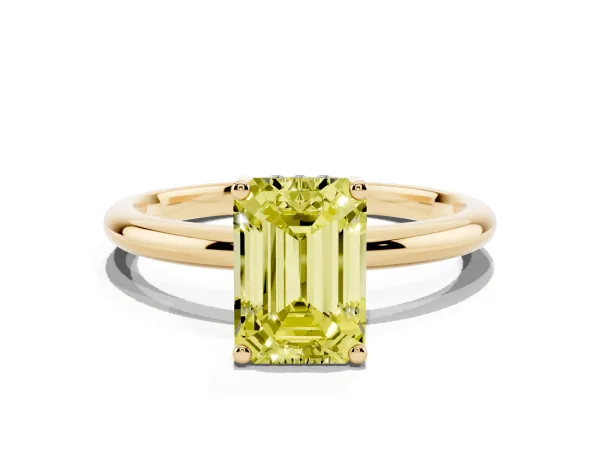 Fancy Yellow Emerald Cut Cut Solitaire Engagement Ring with Four-Prong Setting and Classic Band Yellow gold