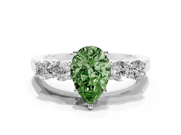 Fancy Green Pear Cut Cut Diamond Five-Stone Prong Set White Gold Ring White gold