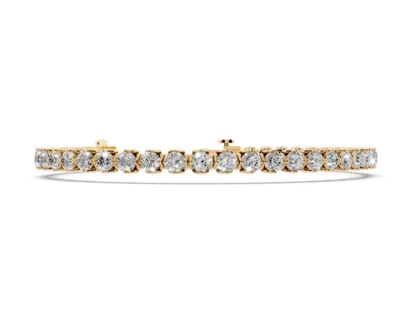 Round Diamond Tennis Bracelet with Box Chain and Basket Prong Setting Yellow gold