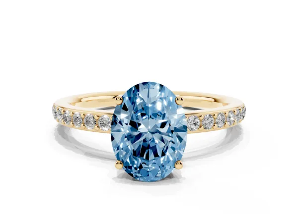 Fancy Blue Oval Cut Cut Diamond Pavé Band Ring with Four-Prong Setting Yellow gold