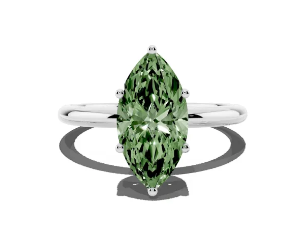Fancy Green Marquise Cut Cut Solitaire Engagement Ring with Four-Prong Setting and Classic Band Platinum