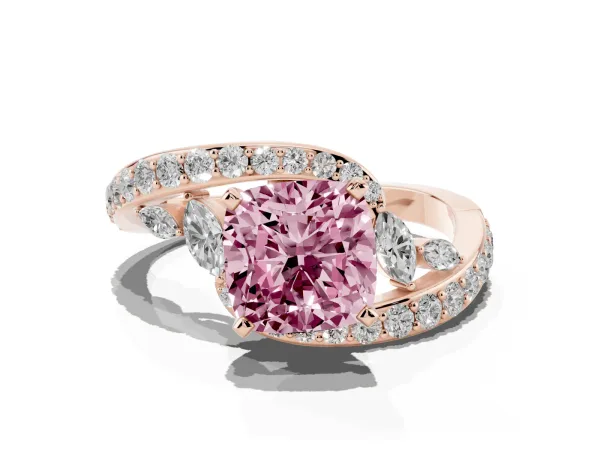 Fancy Pink Cushion Cut Solitaire with Pavé Twist Band and Four-Prong Setting Rose gold