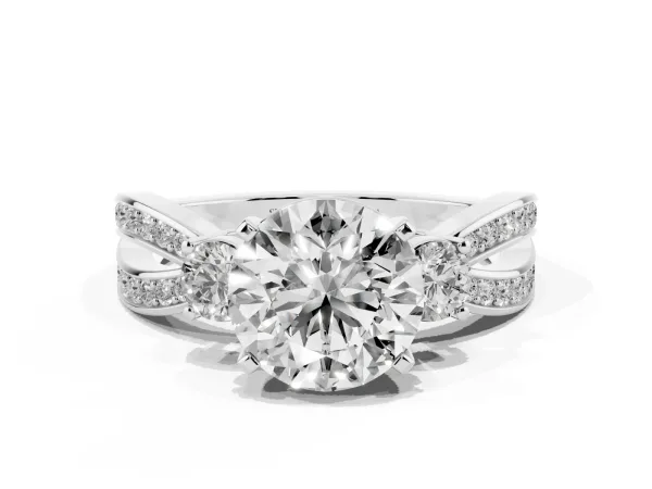 Three-Stone Round Cut Cut Diamond Twist Band with Prong Setting White gold