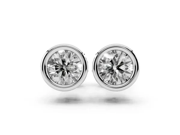 Bezel Set Round Diamond Stud Earrings Silver