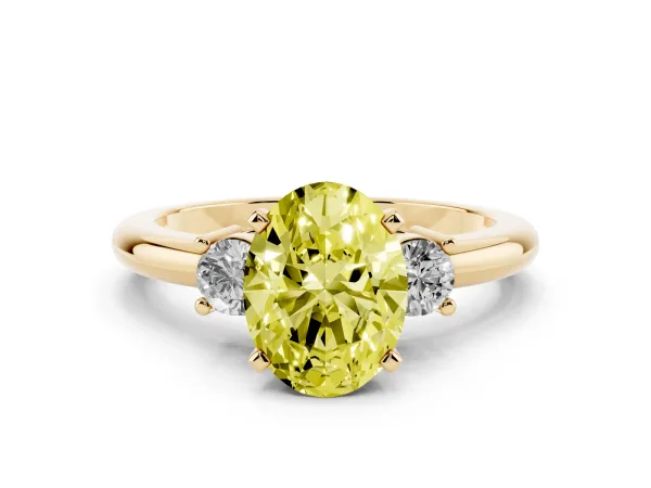 Fancy Yellow Three-Stone Oval Cut Cut Diamond Solitaire with Prong Setting and Classic Band Yellow gold