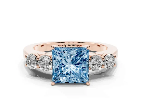 Fancy Blue Princess Cut Cut Diamond Five-Stone Prong Set White Gold Ring Rose gold