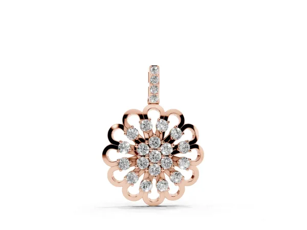 Round Diamond Floral Halo Pendant with Prong Setting Rose gold