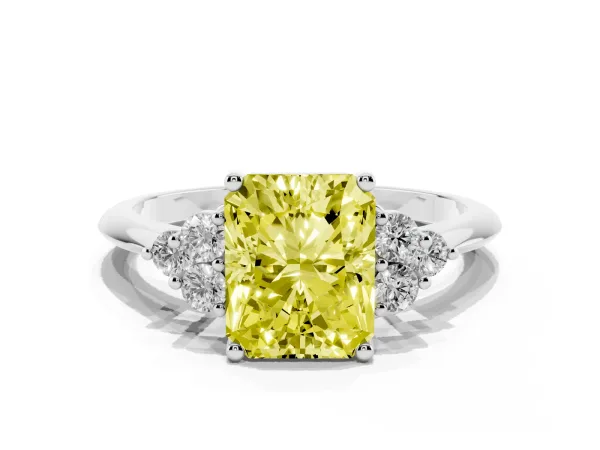 Fancy Yellow Radiant Cut Cut Diamond Cluster Ring with Solitaire Band and Four-Prong Setting Platinum