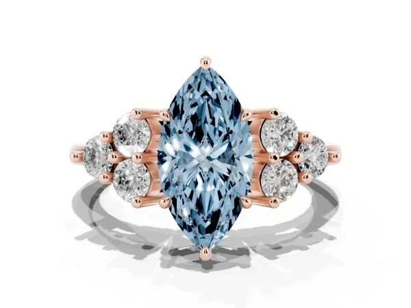 Fancy Blue Marquise Cut Brilliant Diamond Cluster Accent Solitaire Ring with Prong Setting Rose gold
