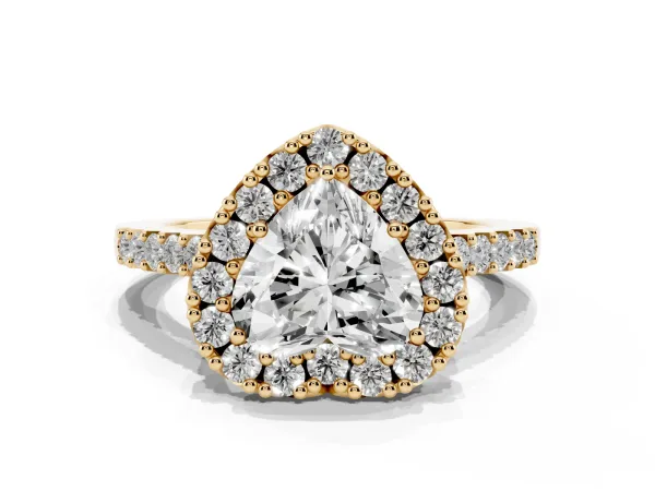 Heart Cut Halo Diamond Pavé Solitaire Ring Yellow gold