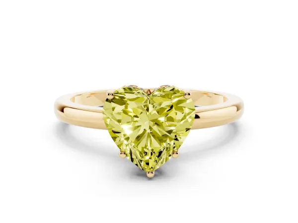 Fancy Yellow Heart Cut Solitaire Diamond Ring with Prong Setting and Plain Band Yellow gold
