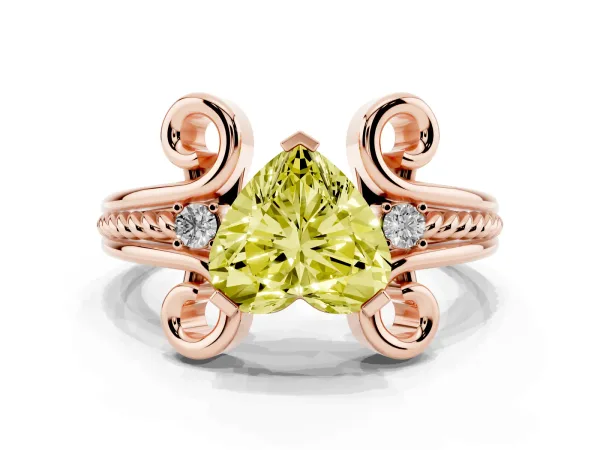 Fancy Yellow Heart Cut Solitaire Twisted Band Scroll Prong Ring Rose gold