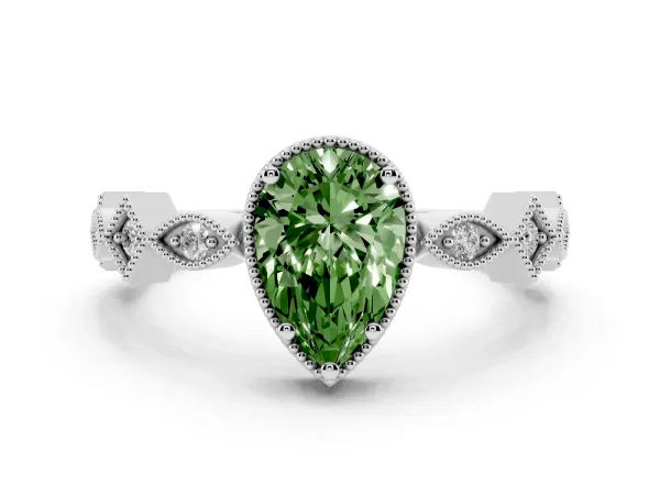 Fancy Green Pear Cut Milgrain Marquise Diamond Twist Band Ring Platinum