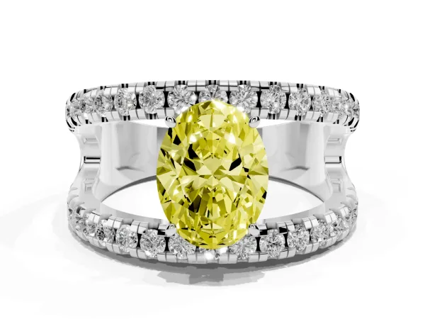 Fancy Yellow Oval Cut Solitaire Split Shank Pave Diamond Ring Platinum
